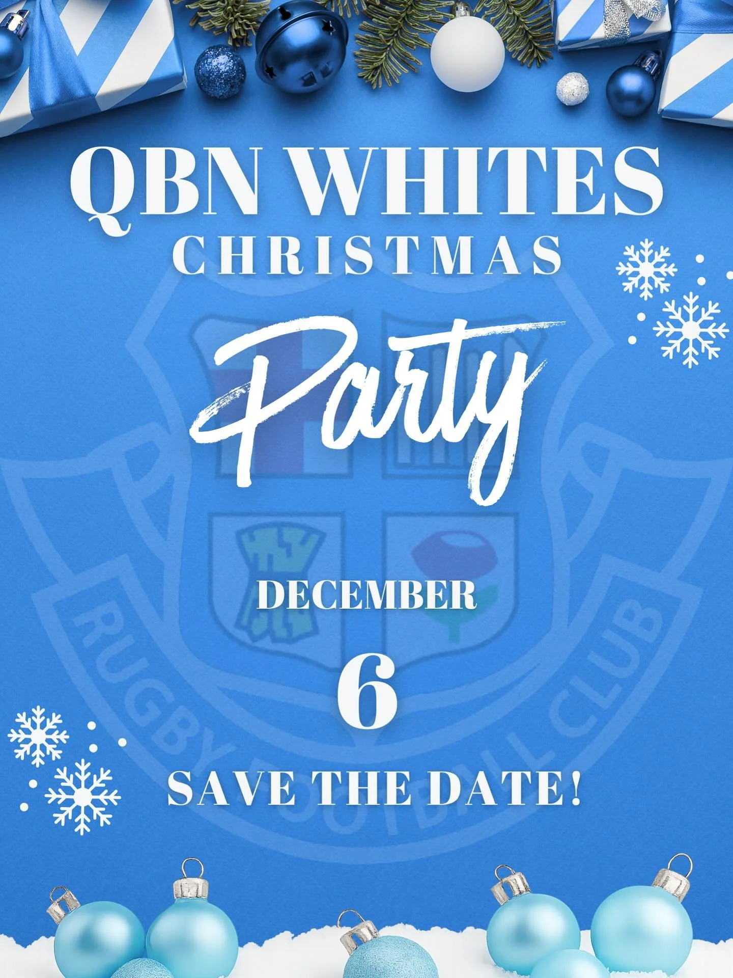 SAVE THE DATE!!! 🎁 
Whites X-mas party to be held on the 6th of December.
All Seniors, Juniors, Volunteers, Sponsors, and Supporters are welcome. 🎅🏻 
More information to come shortly! 🎄