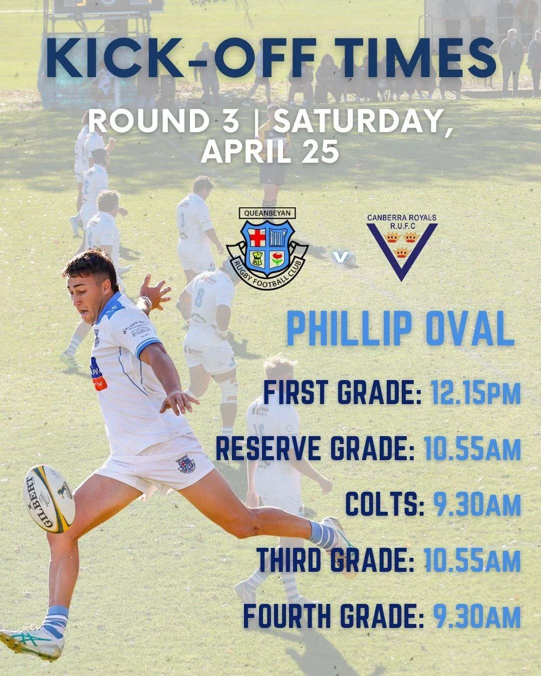 Round 3 game times, please note kick-off times are slightly different this week due to ANZAC Day. Make sure you double-check your grade&rsquo;s time and get down early to support!