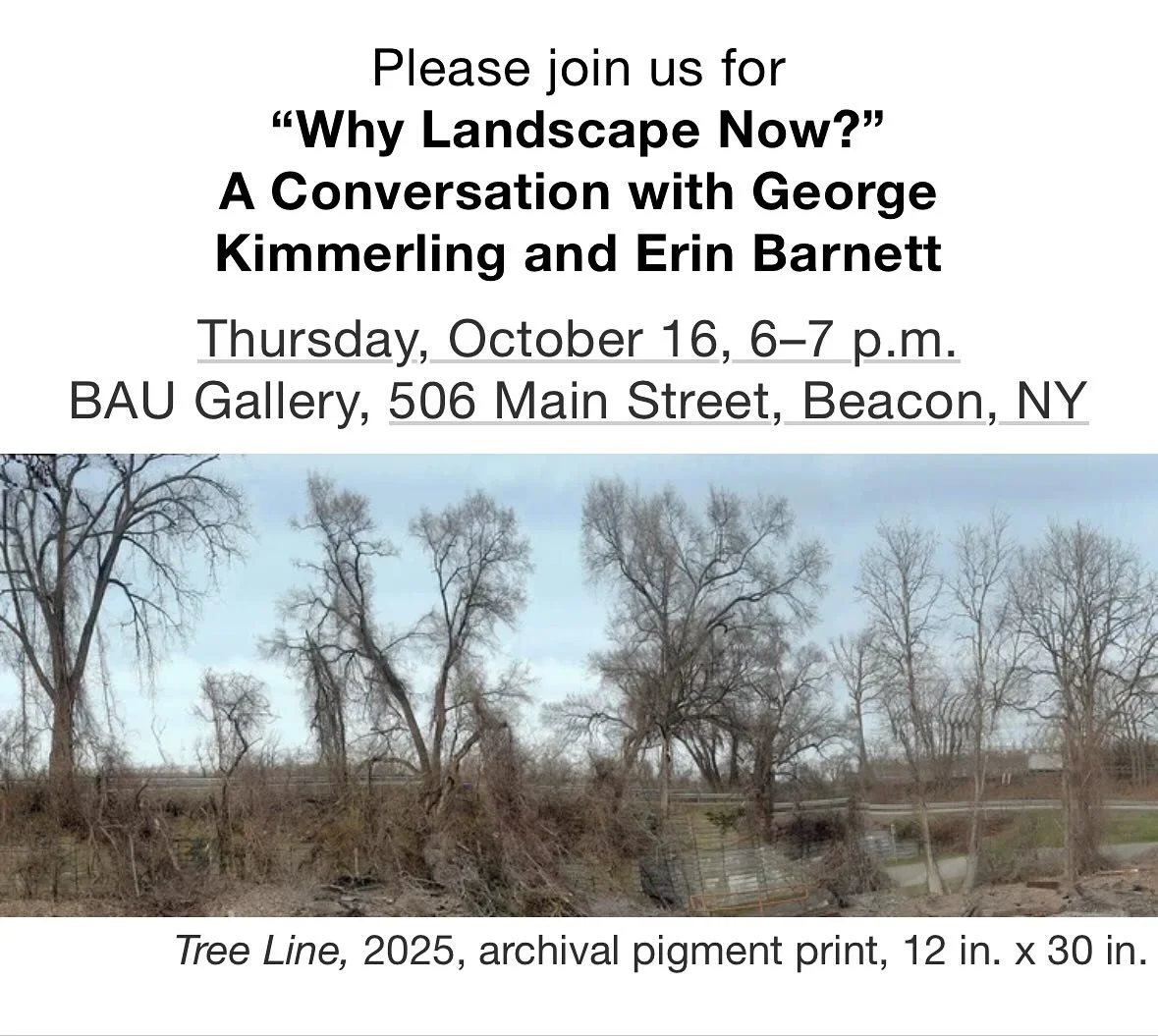 We are so excited for tonight&rsquo;s event &ldquo;Why Landscape Now?&rdquo;
A Conversation with George Kimmerling and Erin Barnett
Thursday, October 16, 6&ndash;7 p.m.

Be sure to stop by the gallery!

@gfkimmerling 
#contemparyart #photography #con
