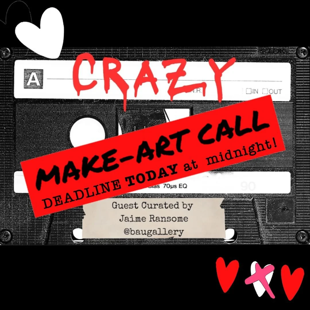 Deadline to submit to CRAZY. Is today!

Open to female and non binary artists. All 2D, 3D media and temporal media will be considered including video. 

Curated by Jaime Ransome
@jransome.curator 

#callforart #juriedexhibition #nygallery #artcall #f