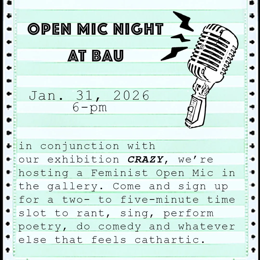 Join us tonight from 6-8pm for an Open Mic night with @jransome.curator as host! 

In conjunction with our exhibition CRAZY, we&rsquo;re hosting a Feminist Open Mic in the gallery. Come in and  sign up for a two- to five-minute time slot to rant, sin