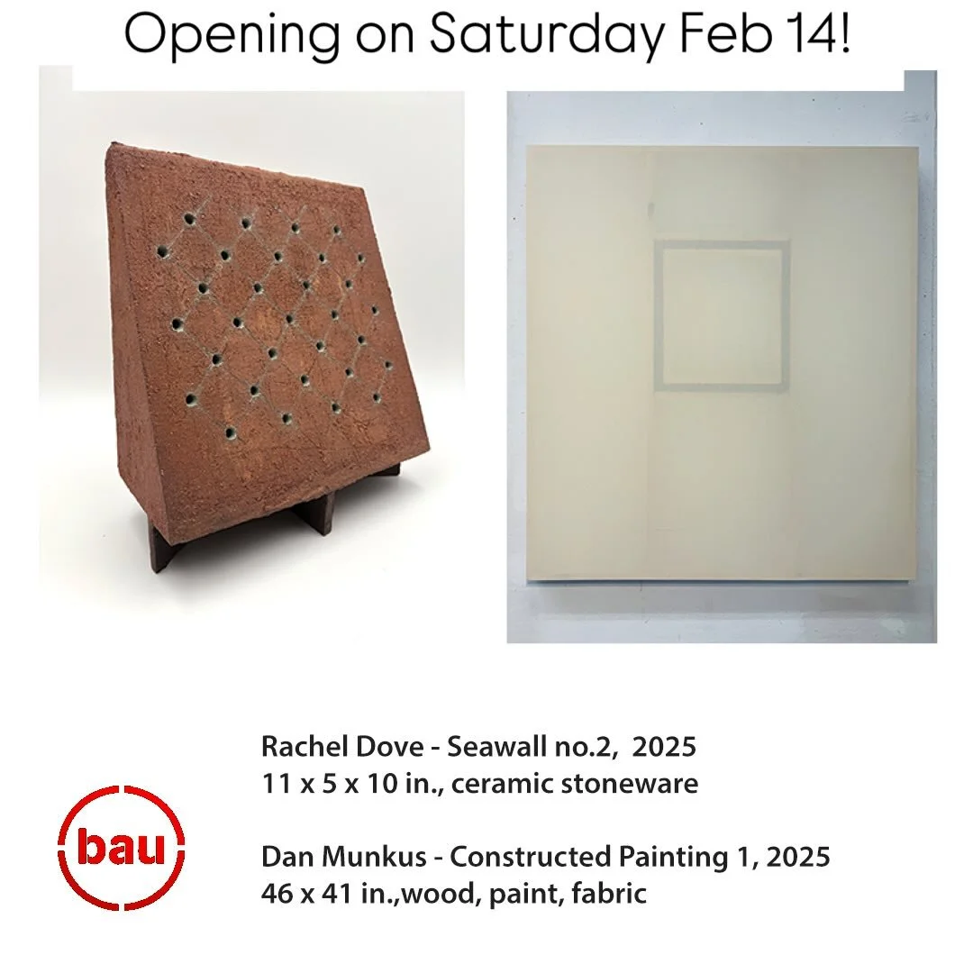 Gallery Two: Rachel Dove and Dan Munkus: Material Systems
Saturday, February 14&ndash;Sunday, March 8, 2026
Opening reception: Saturday, February 14, 6&ndash;8 p.m.
This two-person exhibition examines the utility, impact, and aesthetics of often-unse