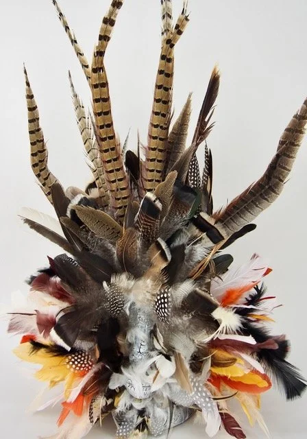 Whiteface, ceramic, 2026, feathers, 21 in. x 14 in. x 12 in.