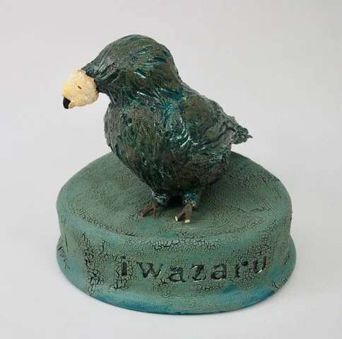 Iwazaru/speak no evil, 2026, ceramic, 10 in. x 8 in. x 10 in.