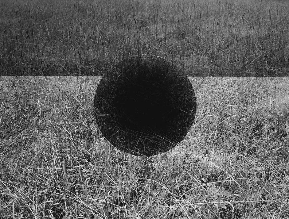 "Horizon and Circle in Grass," 2025, gelatin silver print, 16 in. x 20 in. 