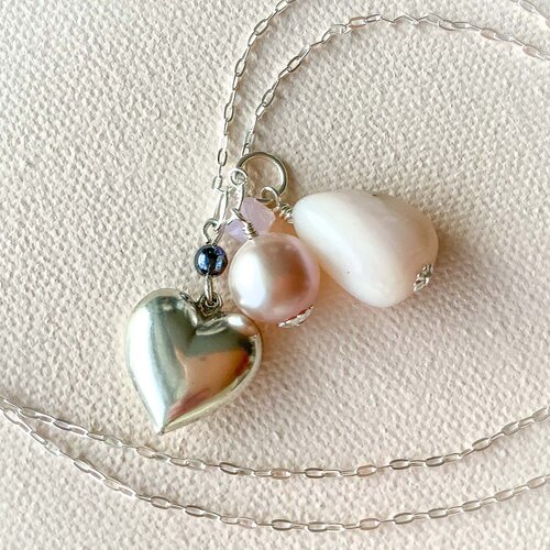 Antique Large Sterling White Agate Coral /& Pearl Pendant