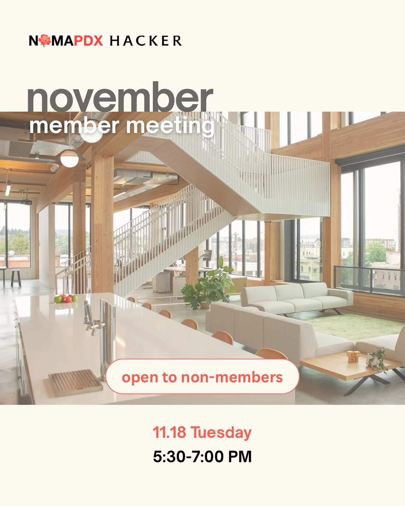 Tuesday after work! 

During NOMA Monthly Member Meetings you can expect to hear updates on the chapter&rsquo;s committees.
- Architecture Summer Camp
- Workplace Advocacy &amp; Call to Action 
- Professional Development and Education
- Social Events