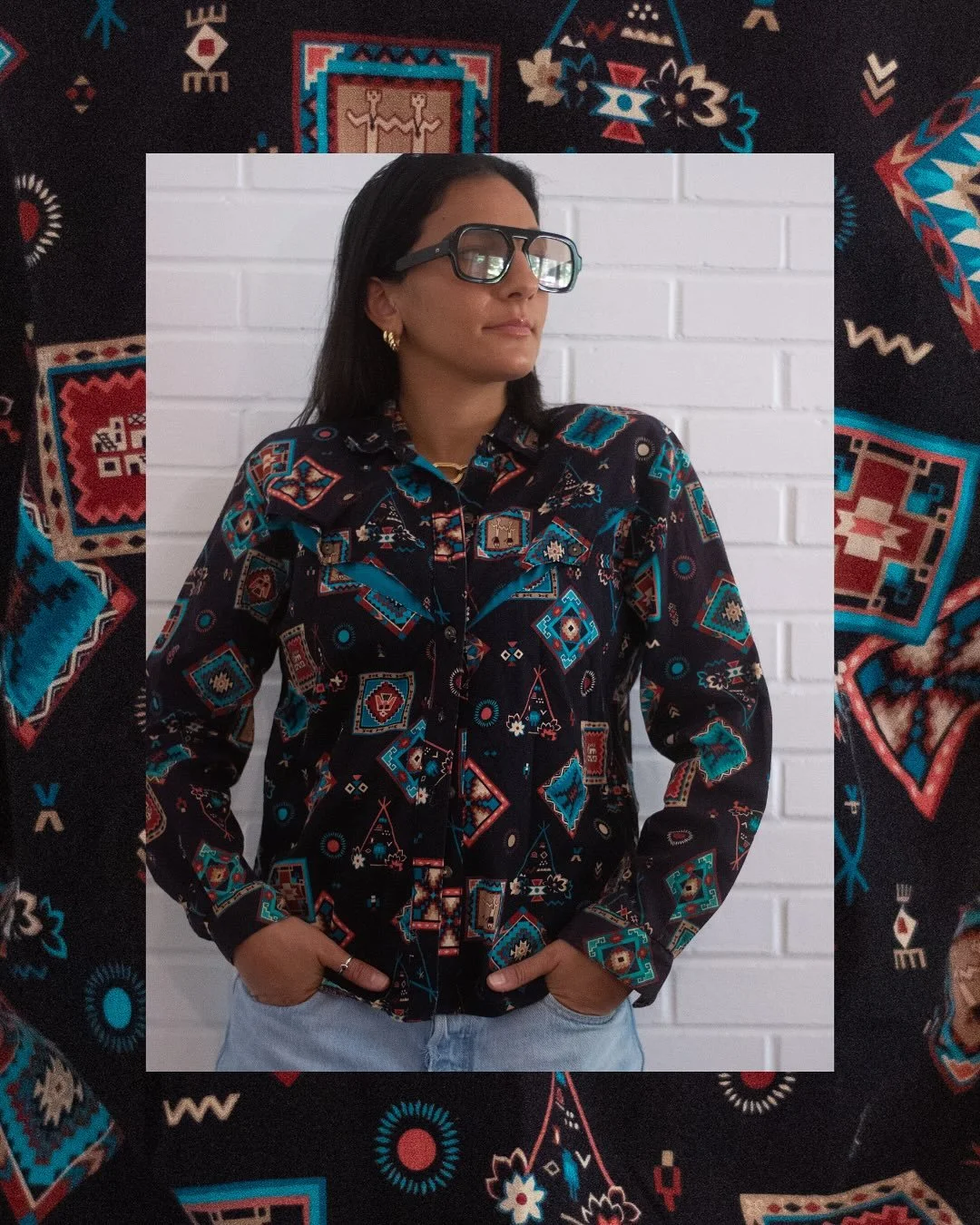Meet the Midnight Muse Southwestern Shirt 🏜️🩵✨ Available now at the link in bio. 

#vintage #oneofakind #sustainablefashion #smallbusiness