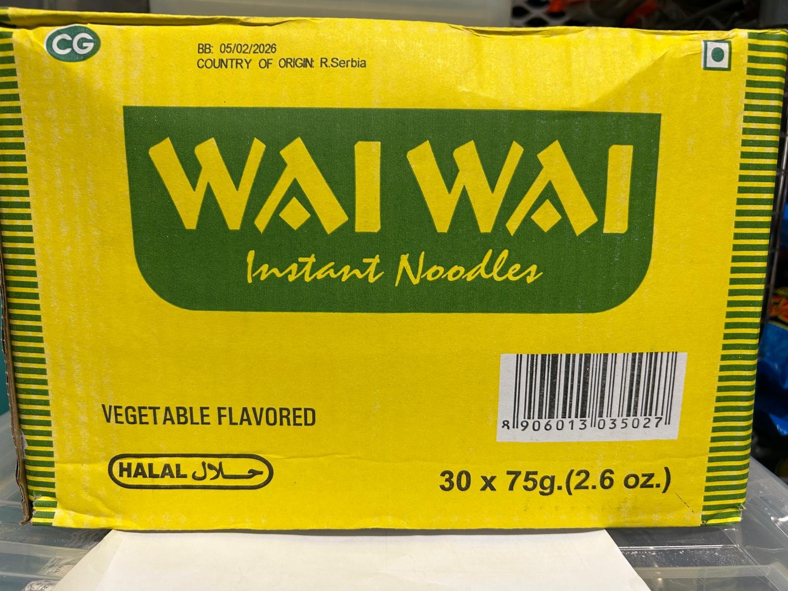 Wai Wai Instant Vegetable Noodles - 30 X 75gm.