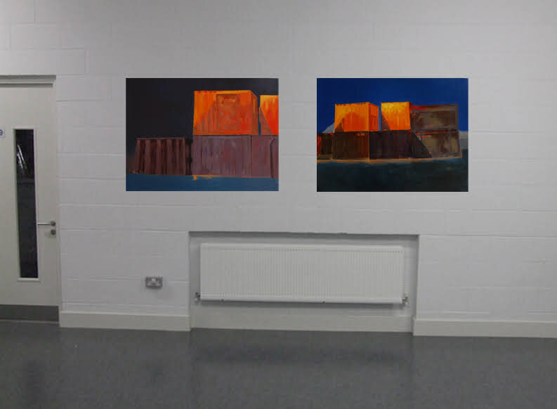 two paintings- night container and orange collusion.jpg