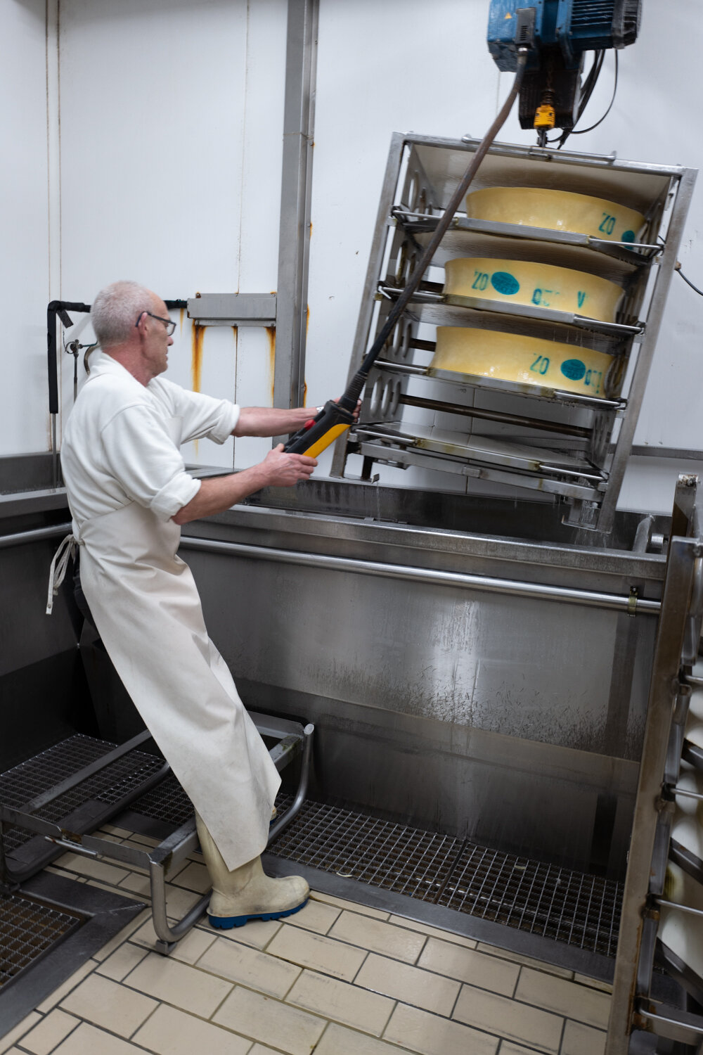  The cheese prepared the previous day, is pressed during 24 hours before being soaked in salted water. 