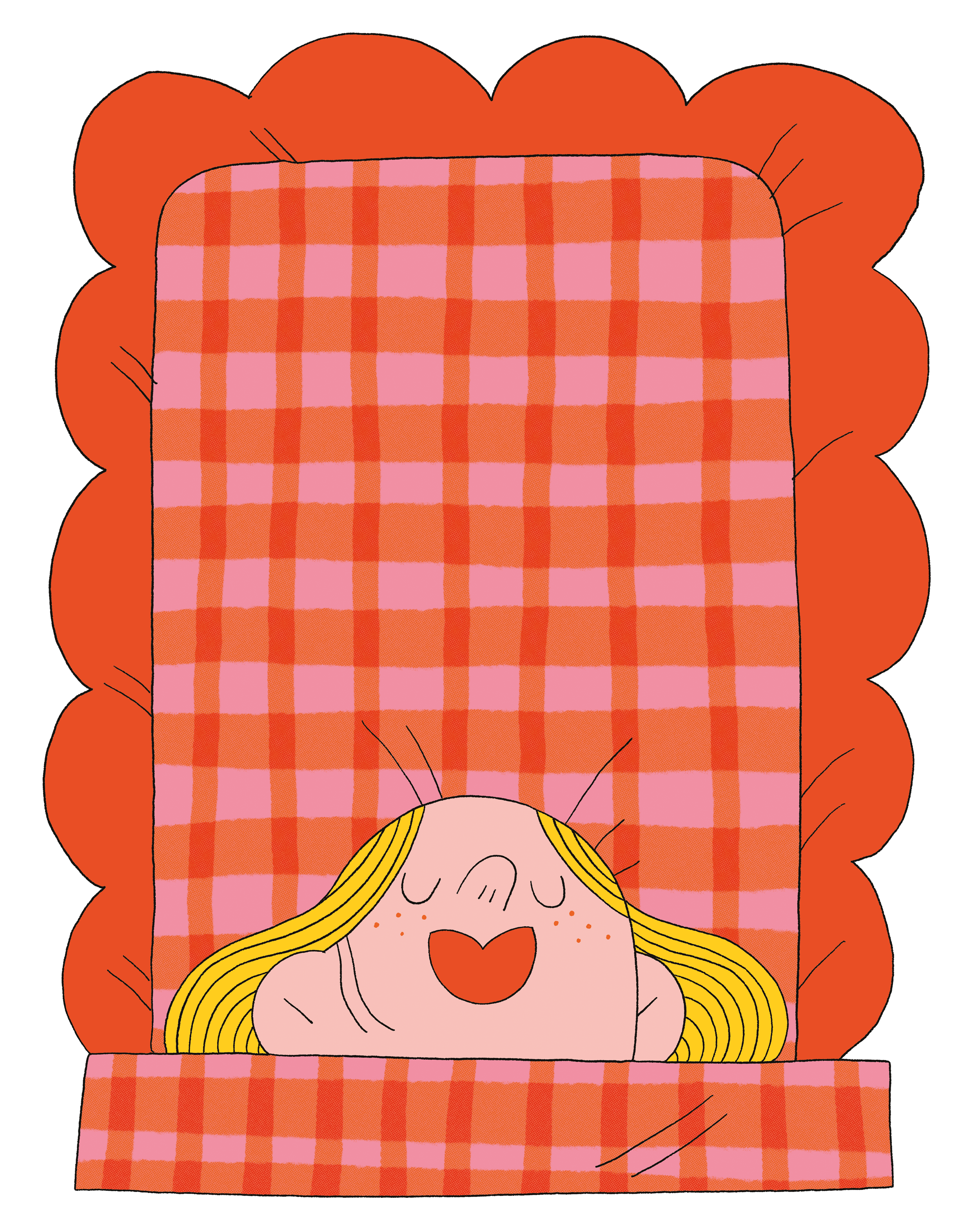 Lou Gille • Illustration couette à carreaux vichy rouge