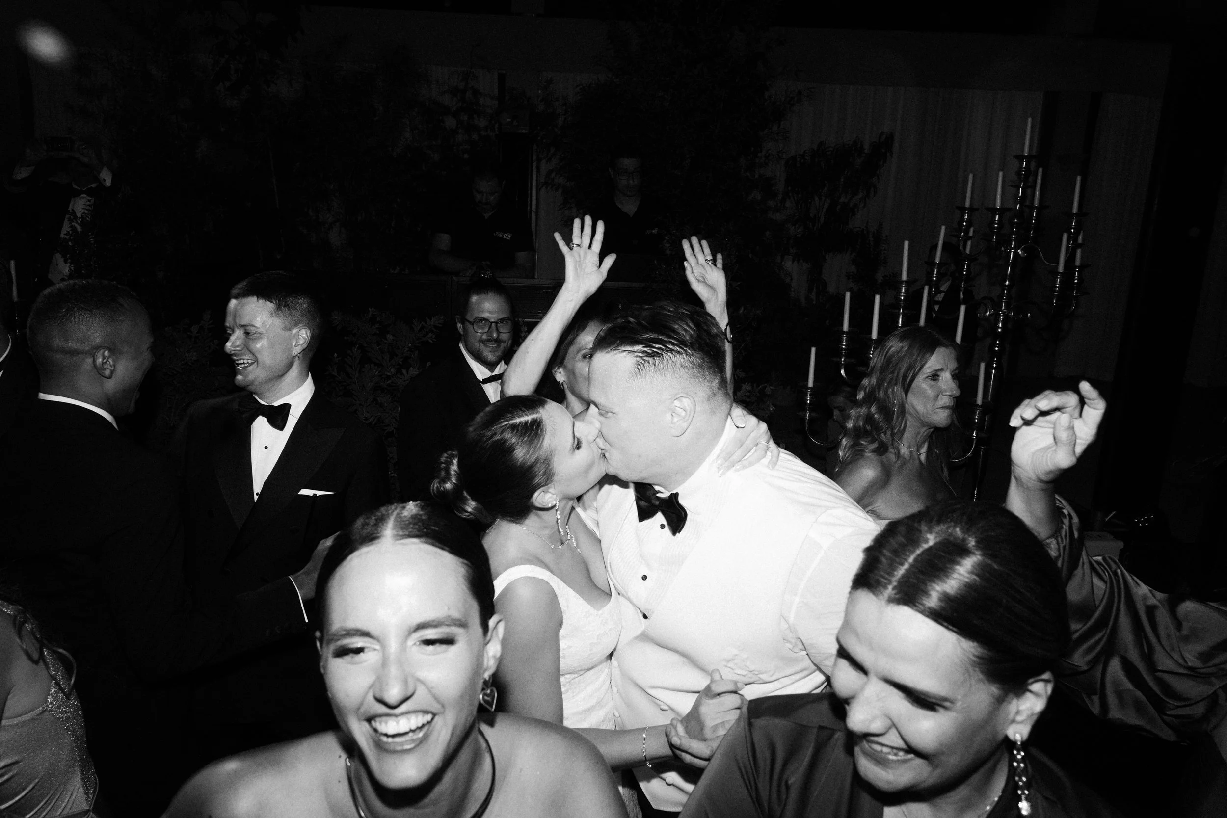 Guests dancing during the wedding party at Palácio do Correio-Mor near Lisbon, Portugal.