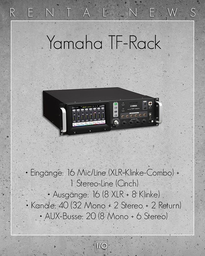 Neu bei uns im Miet-Bestand:
Yamaha TF-Rack
 
#stereobild  #eventandmediasolutions  #veranstaltungstechnik  #veranstaltungsbranche #tontechnik  #yamaha  #YamahaTF