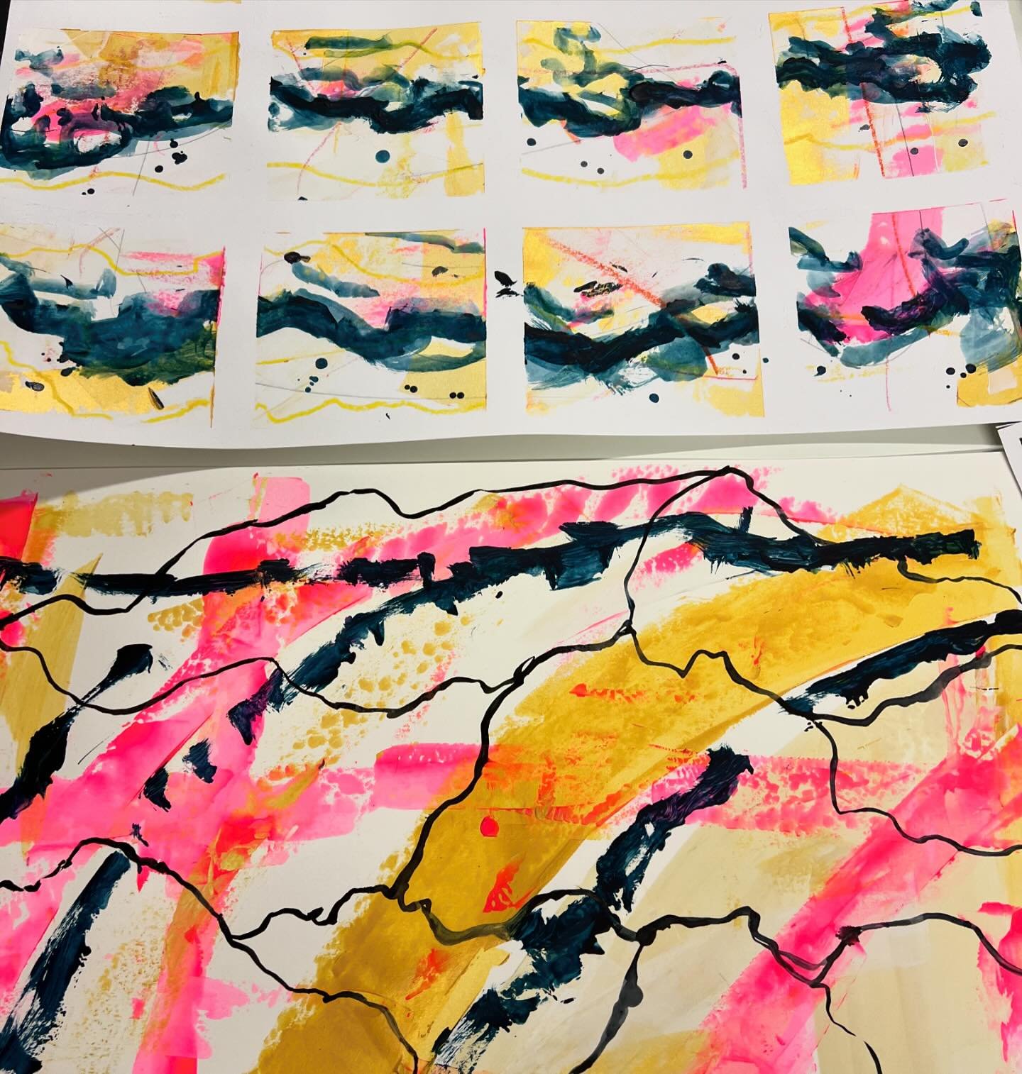 Off to a strong start on the first day of the summer term of @expressiveacrylics. My courses and workshops are very process driven so that you very quickly find your own colour palette and style. Love how different everyone is right from the start!

