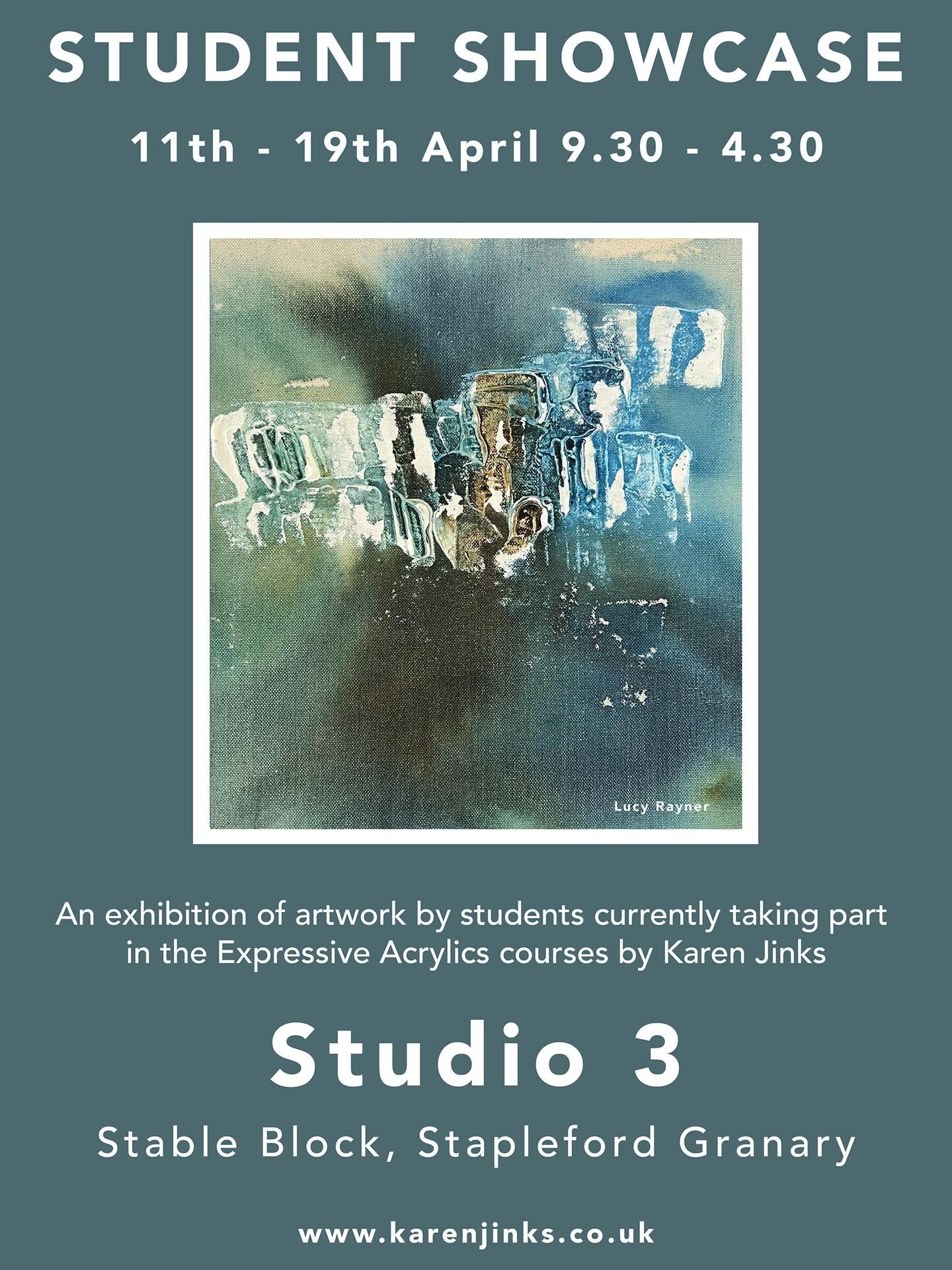 My students are taking over the studio! Come and see the wonderful work that students from my Expressive Acrylics courses have created in our Student Showcase.

If you come along to the private view on Saturday 11th from 12 - 3 you can meet some of t
