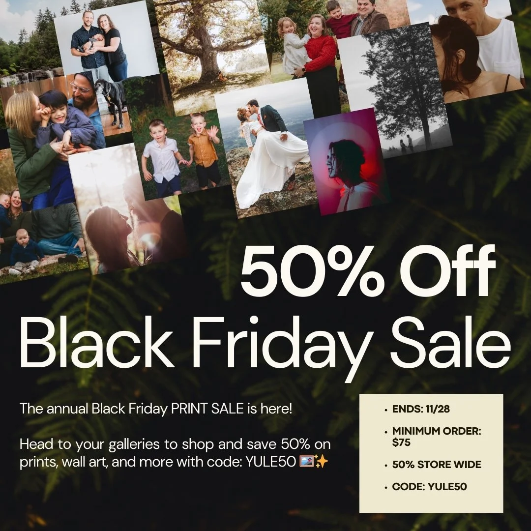 The annual Black Friday PRINT SALE is here! 🎉 Log in to your galleries and order directly to save 50% on prints, wall art, and more with code: YULE50 🖼️✨

🎁 Details:

50% off storewide
Minimum order: $75
Ends: 11/28
Don&rsquo;t miss this chance to