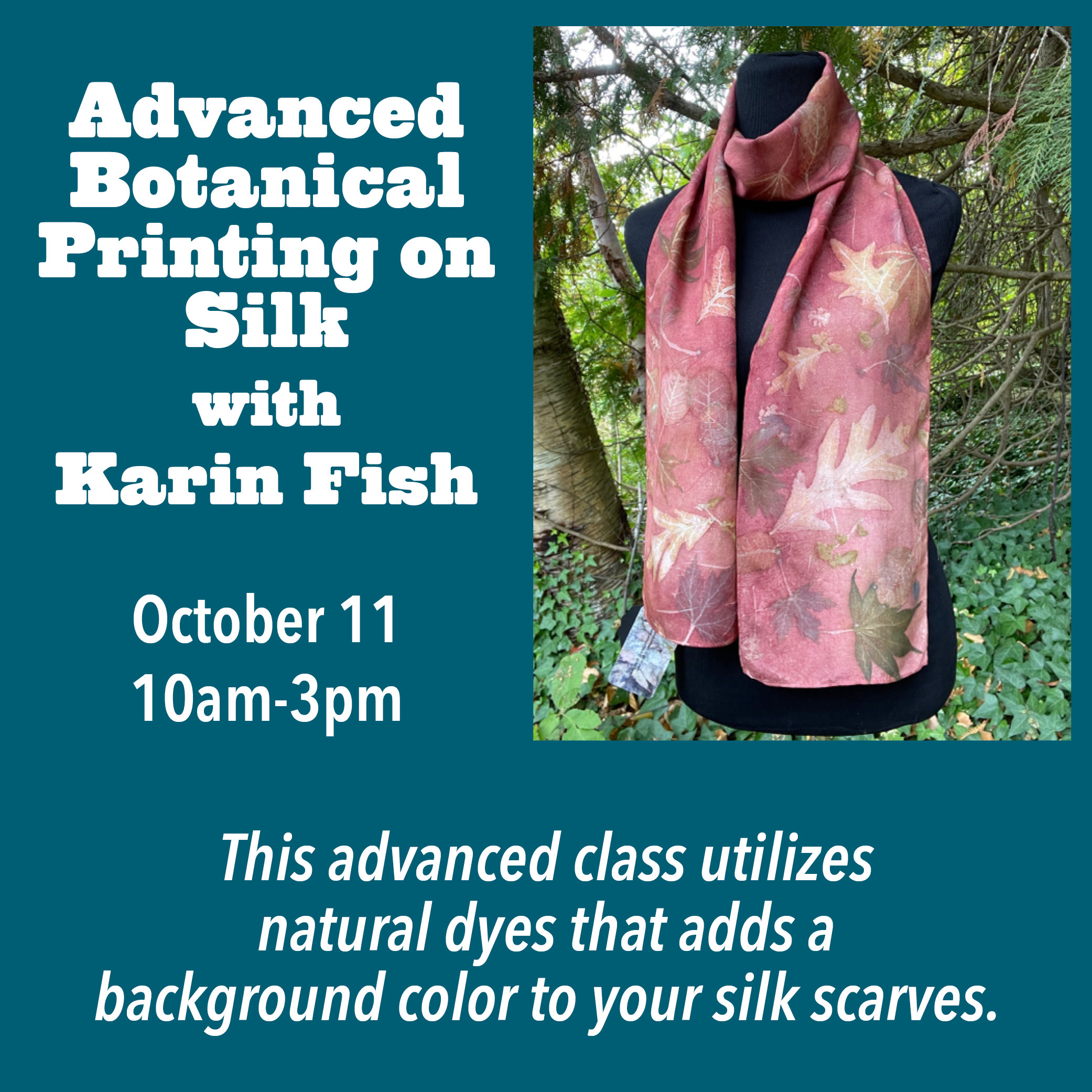 10/11 Advanced Botanical Printing on Silk, 10am-3pm