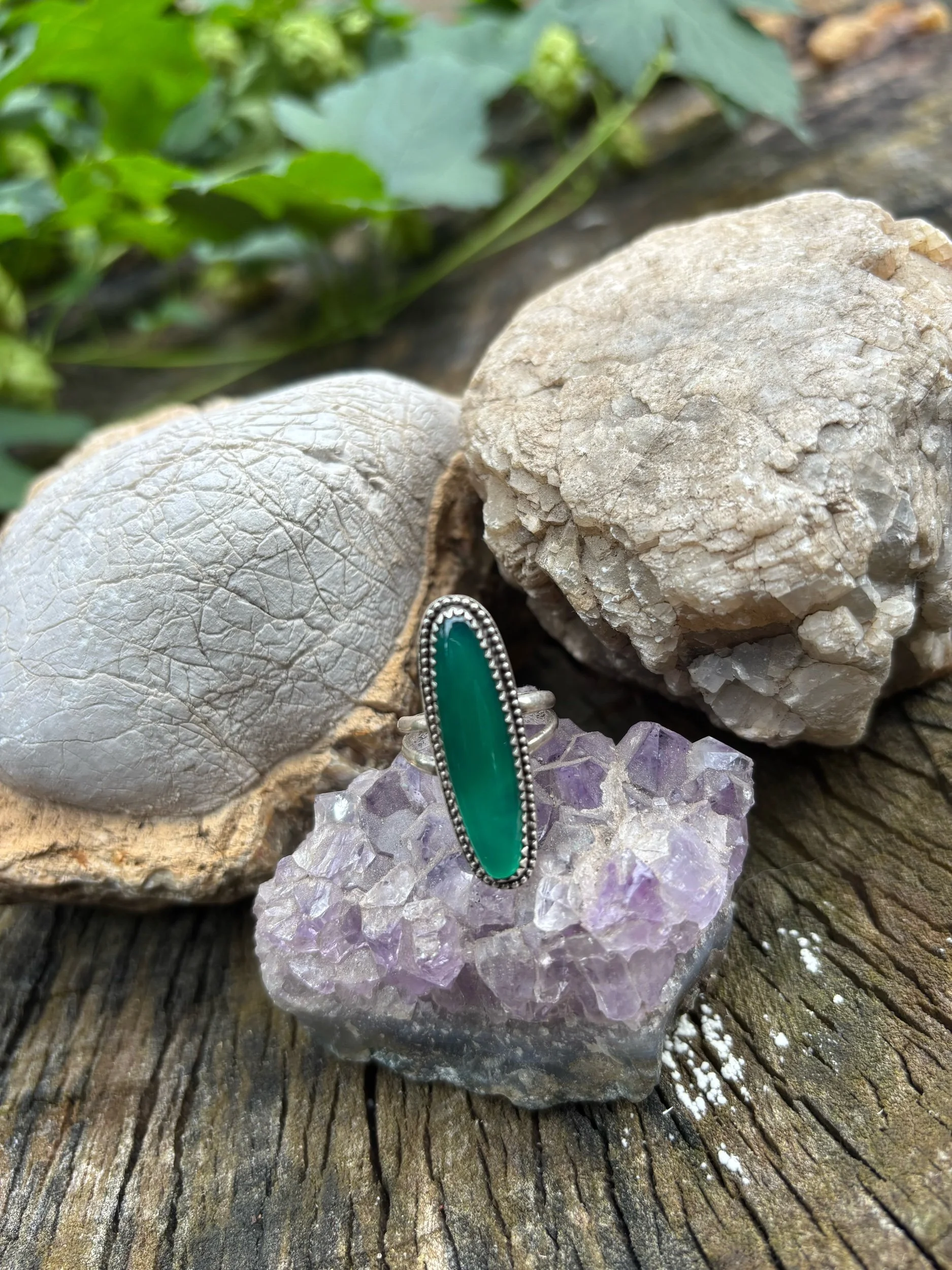 Sterling silver green onyx ring