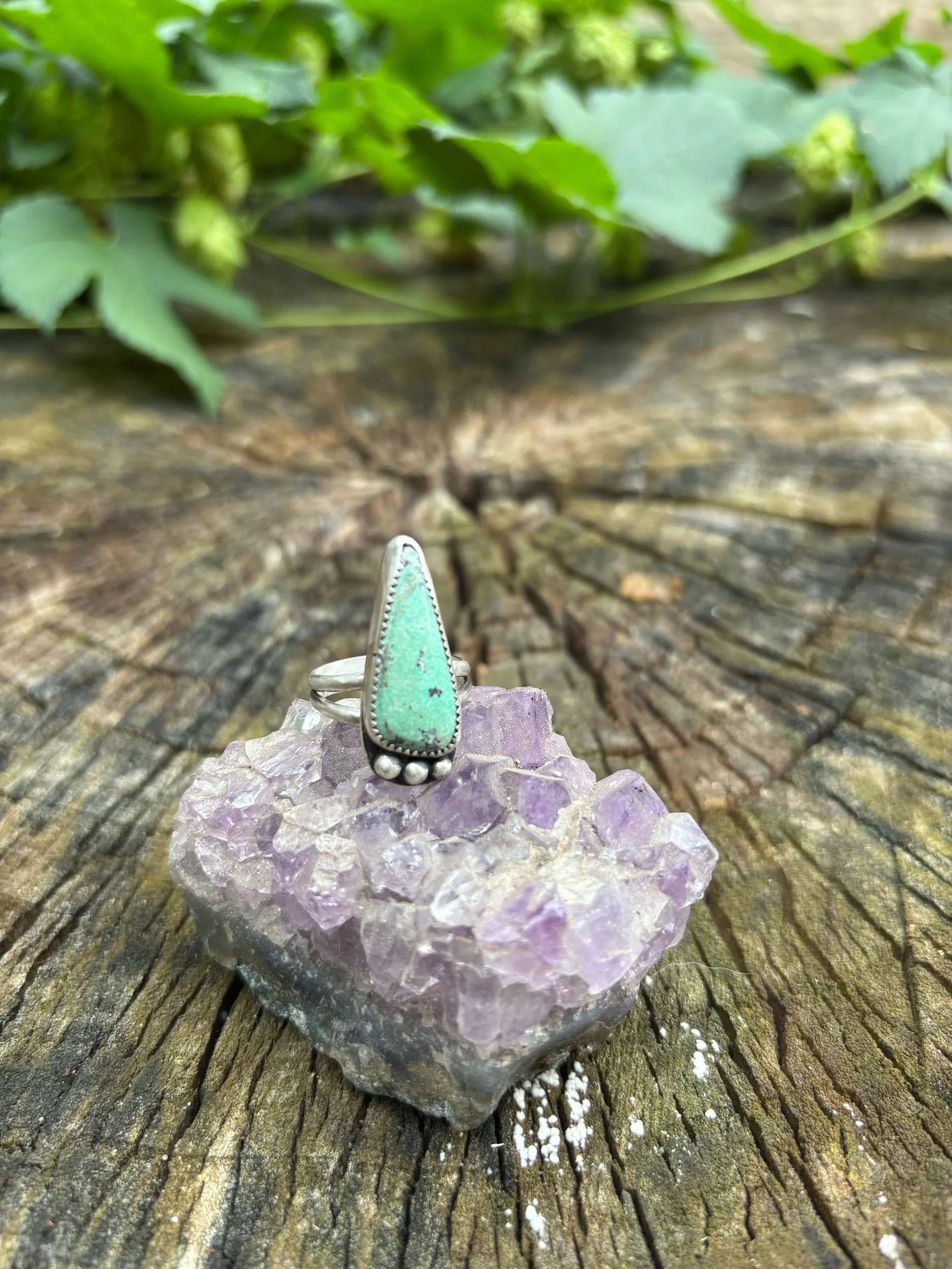 Tall turquoise split band ring