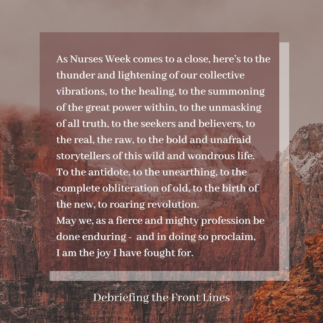 Everyday we stand up to darkness we become lighter. 

This Mental Health month + Nurses week, DTFL is offering COMPLIMENTARY debriefings to nurses of all roles and specialities now through the end of May (or until our calendars are full!) 

From here