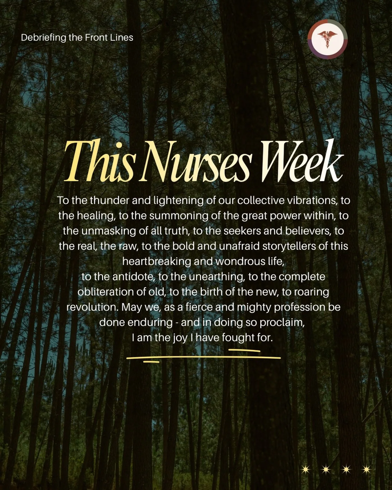 Honoring the stories of heartbreak, despair, survival and joy that you all have courageously shared with us through the years. 

And in doing so, we honor our own.

🤎

#nurse #nursesweek #debriefing