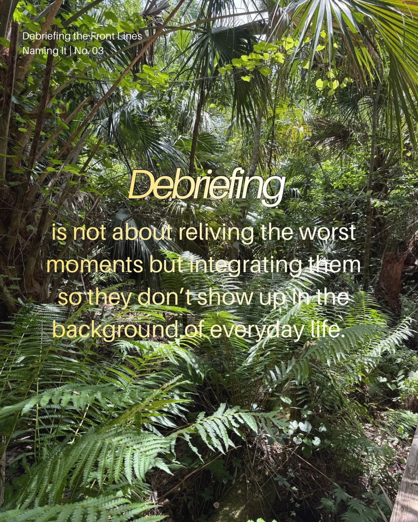 Debriefing won&rsquo;t instantly fix the systemic issues we&rsquo;re collectively calling out. However, debriefing does serve as a bridge between the immediate aftermath of trauma and concrete policy change. 

Naming It allows us to be clear on what 