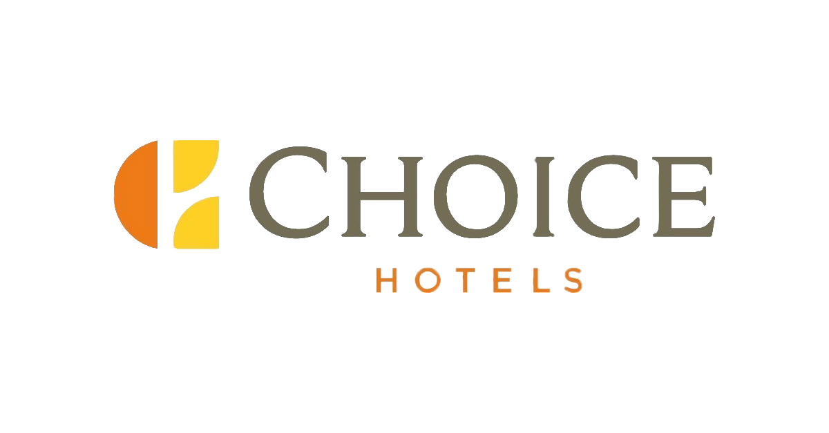 Stylized logo for 'Choice Hotels' with the word 'CHOICE' in large gray letters and 'HOTELS' in smaller orange and green letters underneath, featuring colorful geometric shapes on the left.