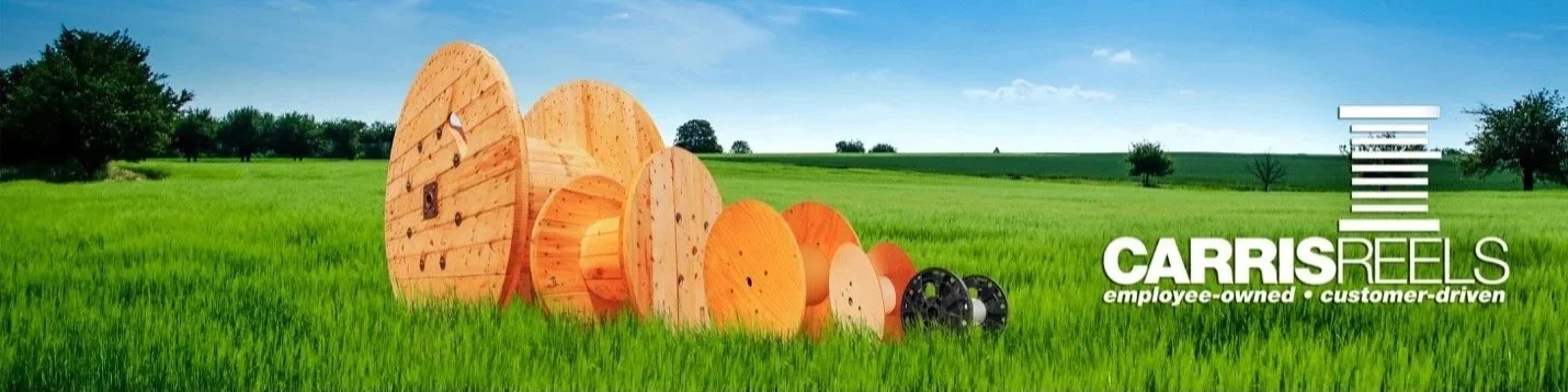 Carris Wheels logo with photo of cable reels in field