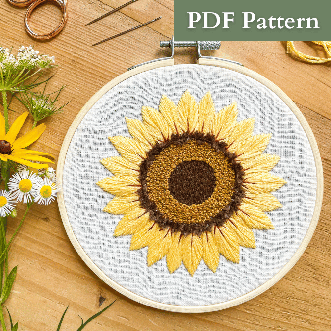 GiGi’s Sunflower Embroidery PDF Pattern + YouTube Tutorial
