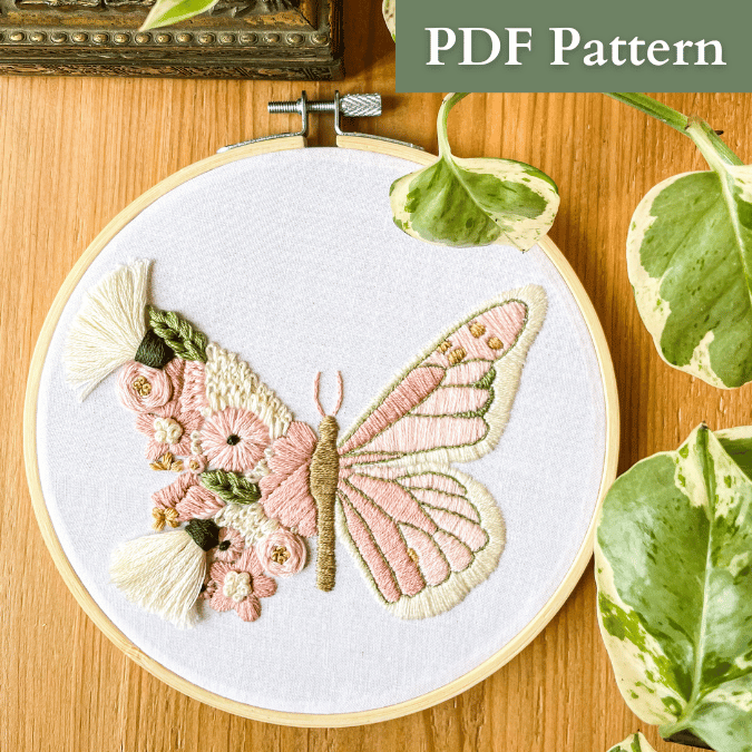 Floral Butterfly Embroidery PDF Pattern with Video Tutorial