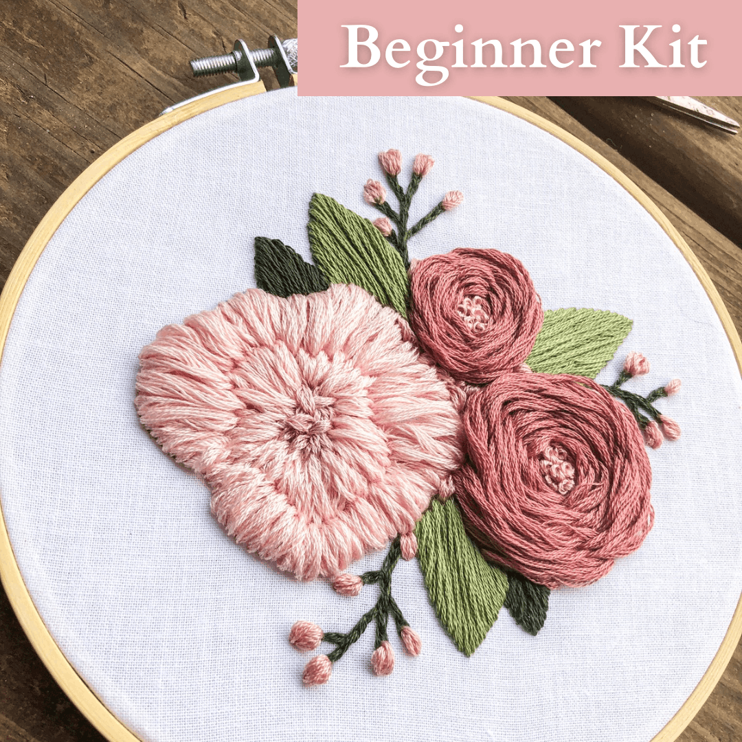 Floral Trio Embroidery Kit with Video Tutorial