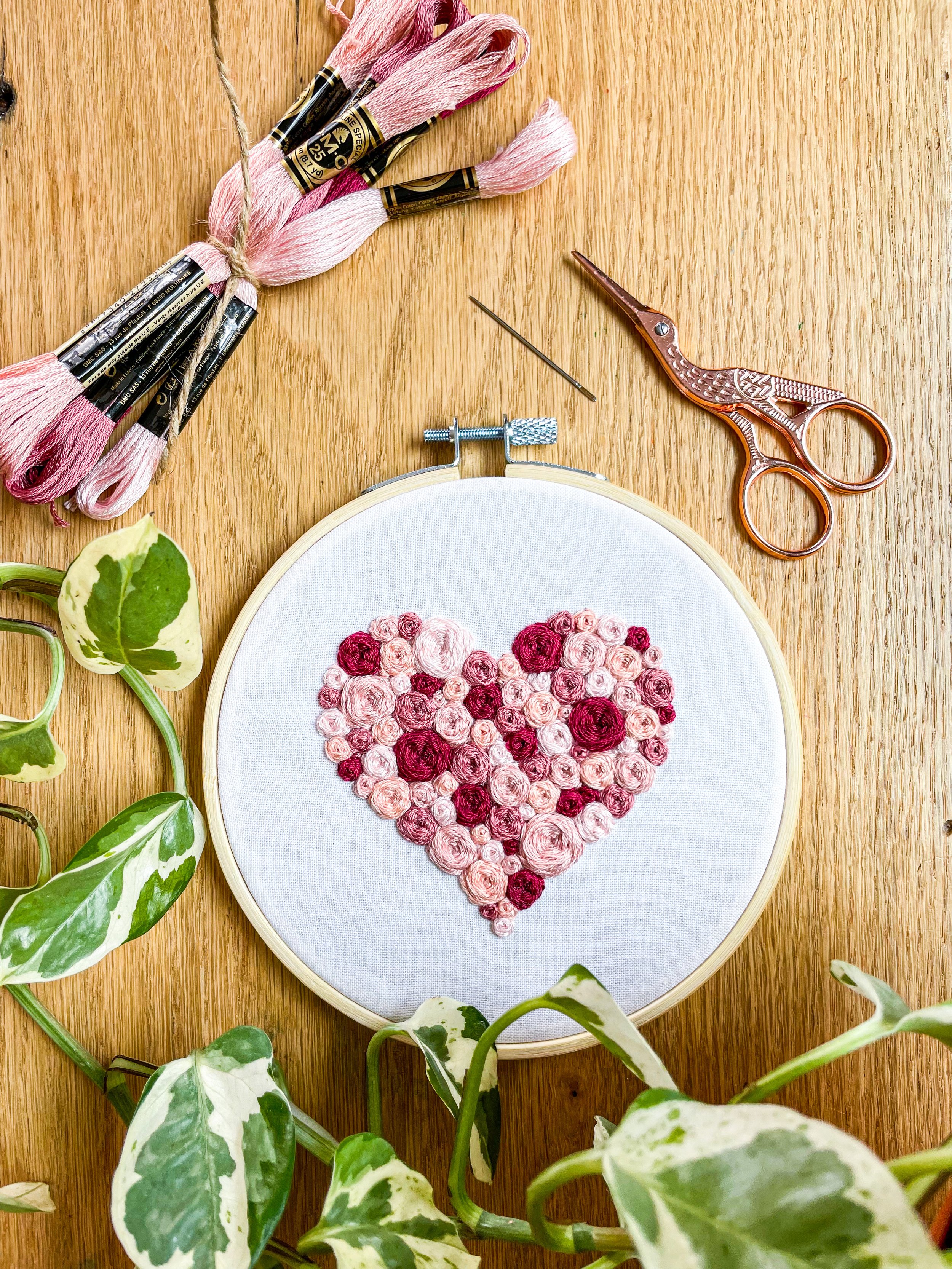 Embroidery Kit for Beginners with Pink Floral Design - Learn to