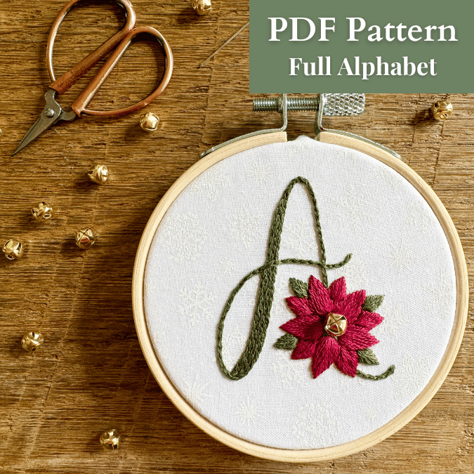 Christmas Poinsettia Monogram Full Alphabet PDF Patterns + Video Tutorial