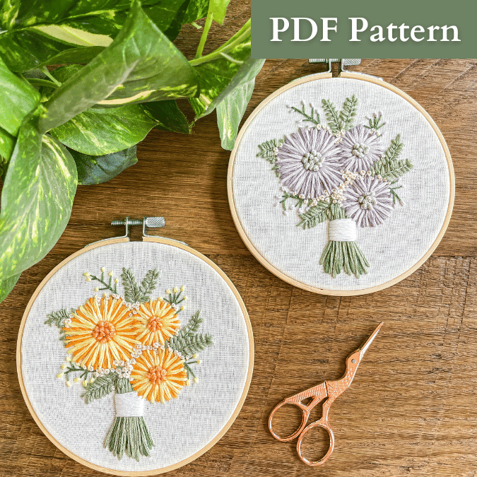 Aster Bouquet Embroidery PDF Pattern + YouTube Tutorial