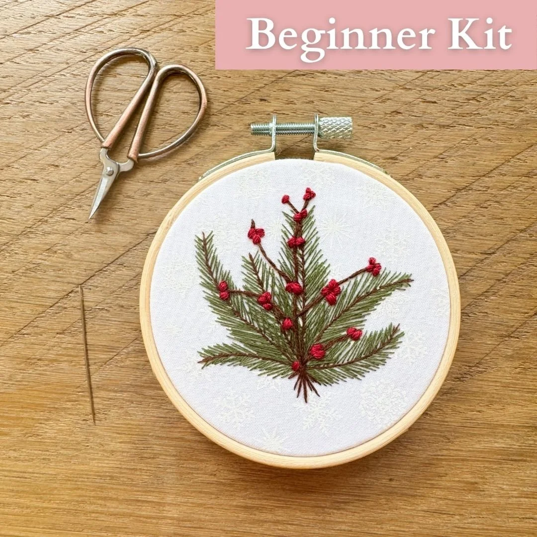 Pine & Winterberry Ornaments Embroidery Kit with Video Tutorial