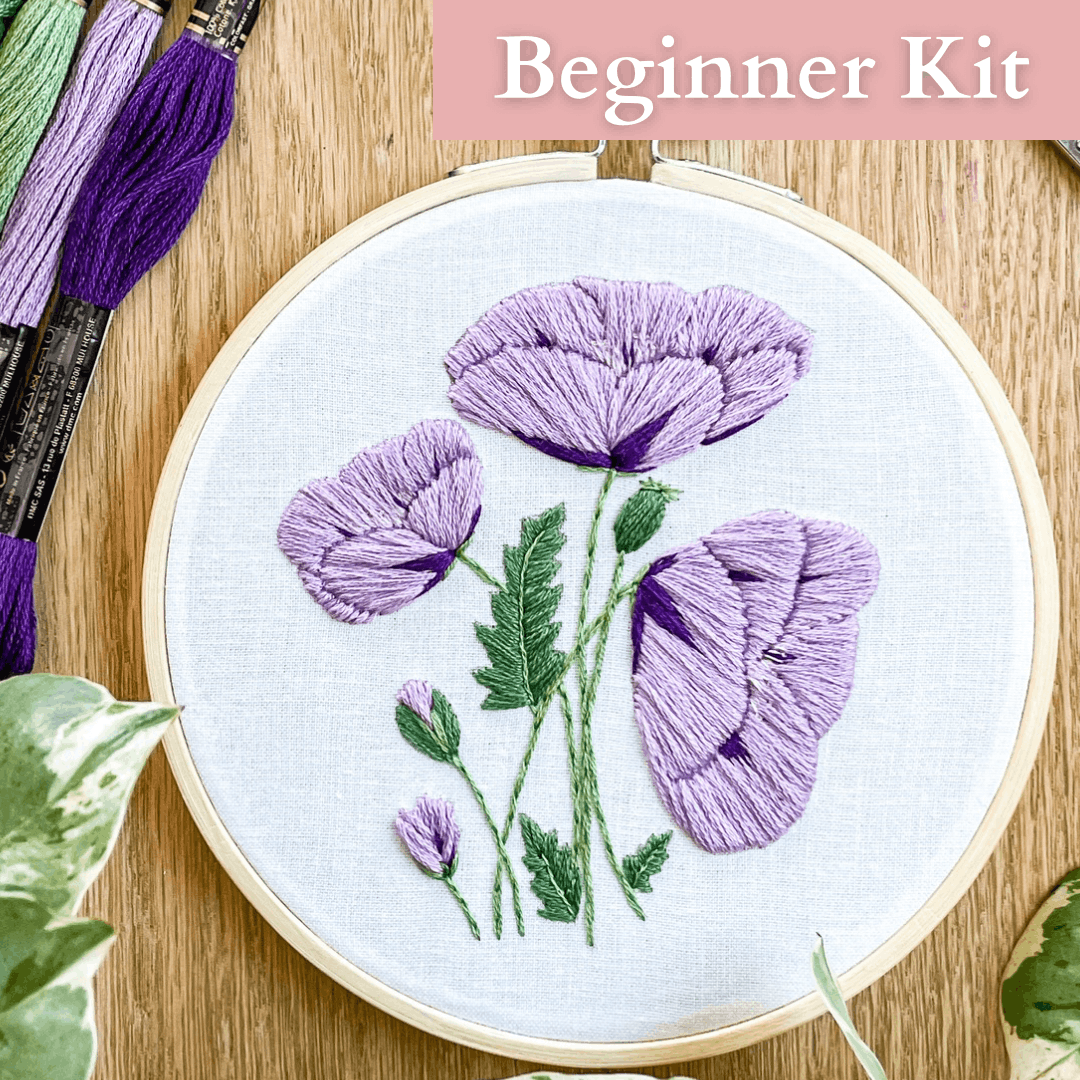 Nana’s Purple Poppies Embroidery Kit with Video Tutorial