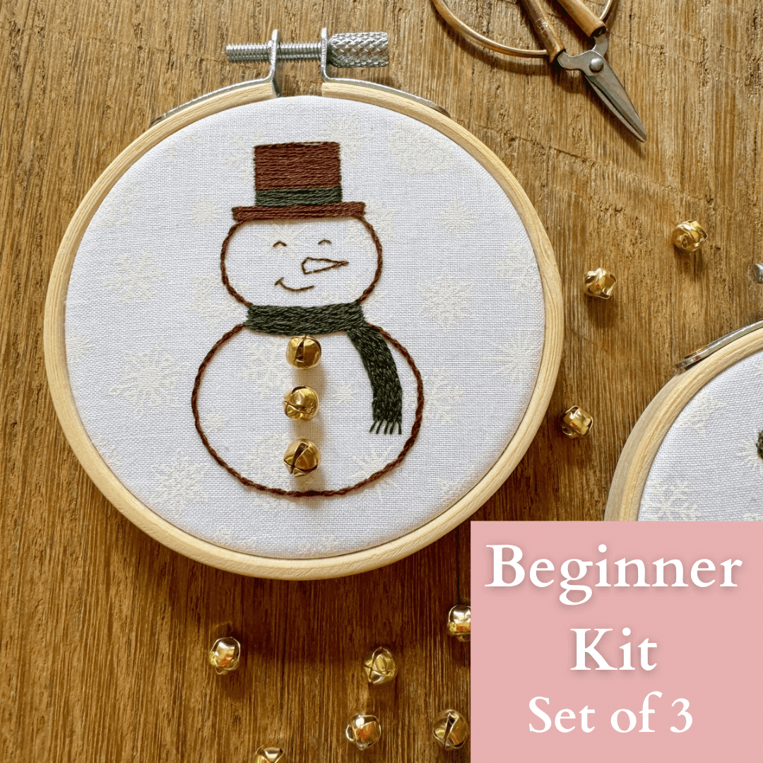 Jingle Bell Snowman Ornaments DIY Embroidery Kit with Video Tutorial (Set of 3)