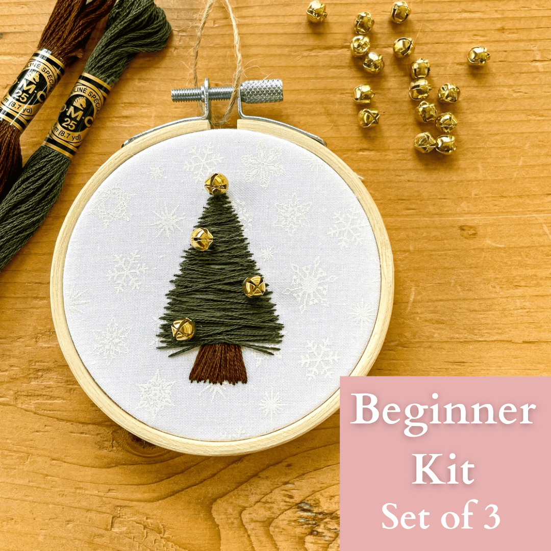 Jingle Tree Ornaments DIY Embroidery Kit with Video Tutorial (Set of 3)