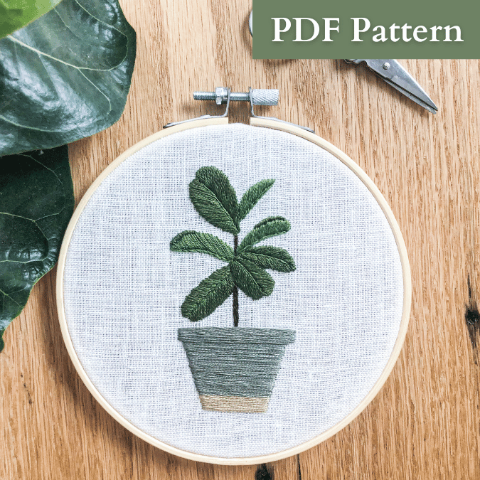 Fiddle Leaf Embroidery PDF Pattern with Video Tutorial