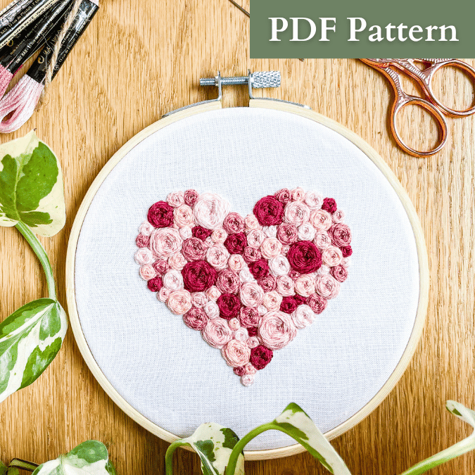 Whitney’s Heart of Roses Embroidery PDF Pattern with Video Tutorial