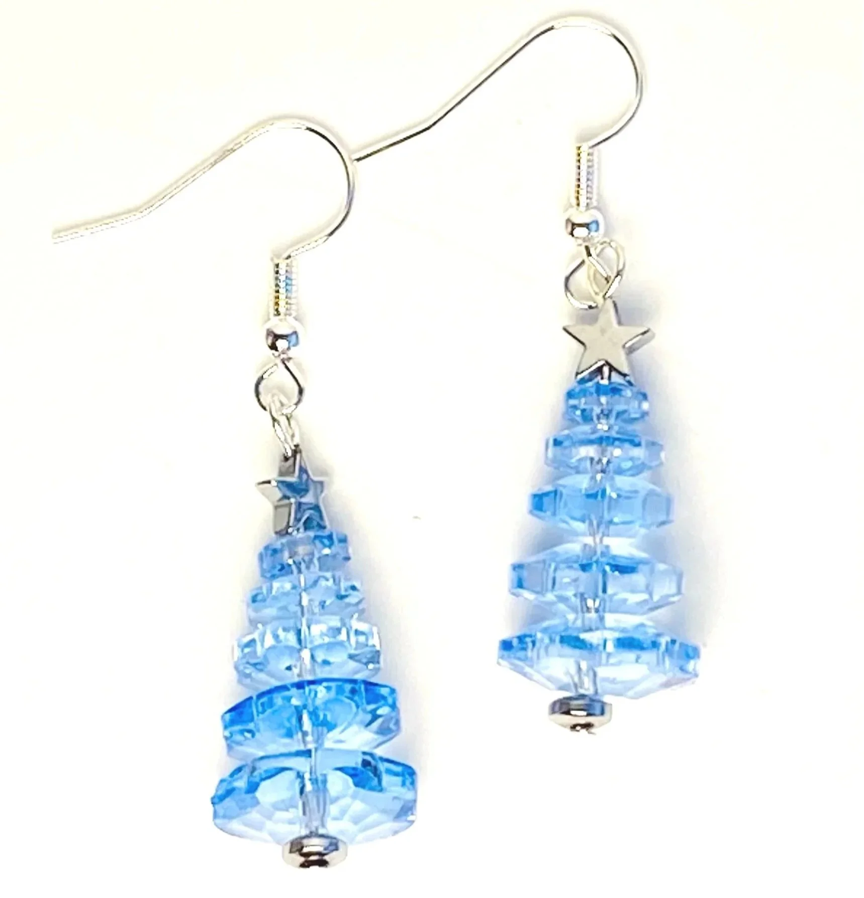 Blue Glass Christmas Tree Earrings
