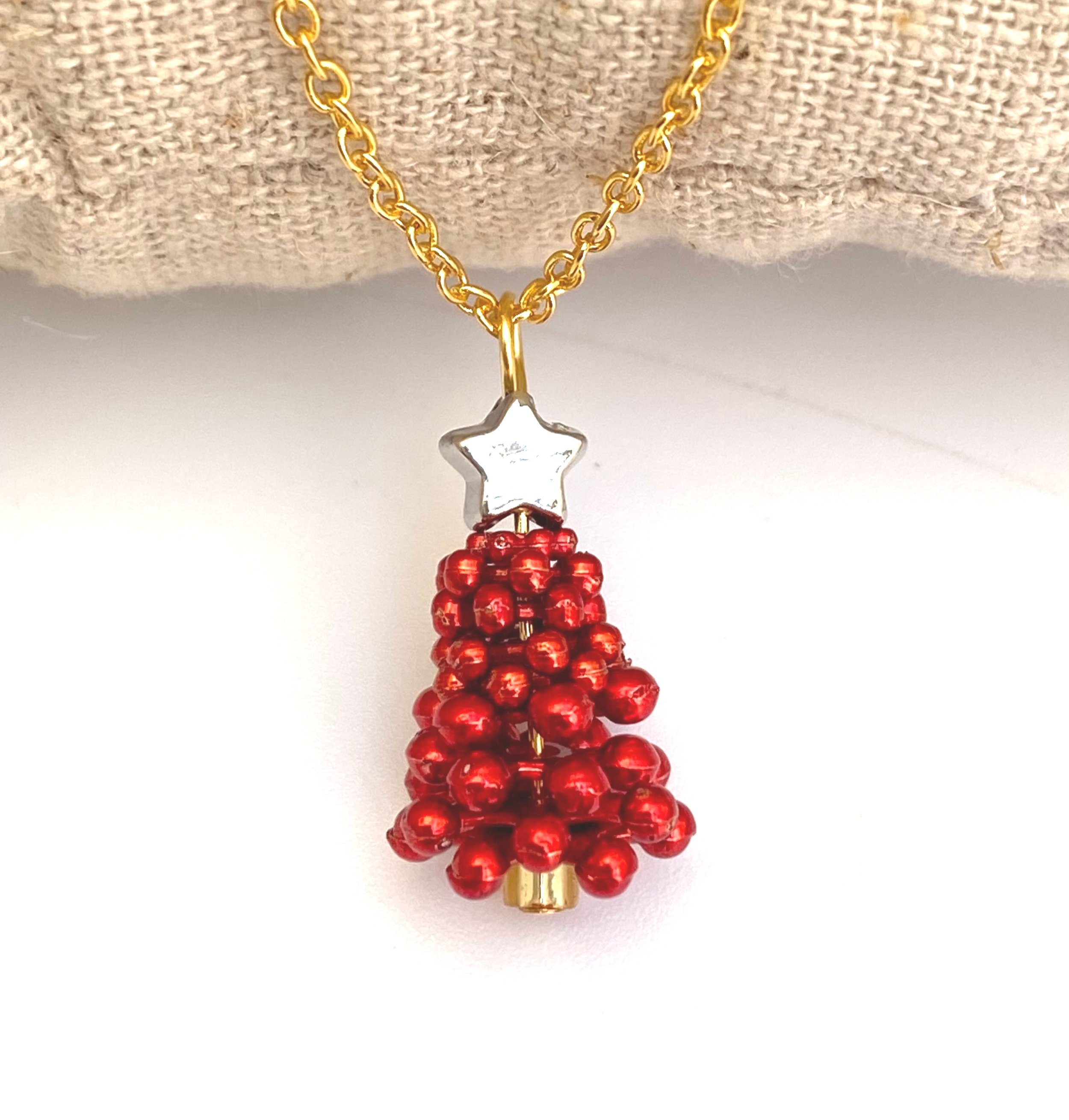 Metallic Red Christmas Tree Pendant