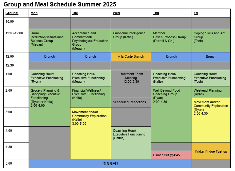 2025 Summer schedule at Onward Transitions Maine