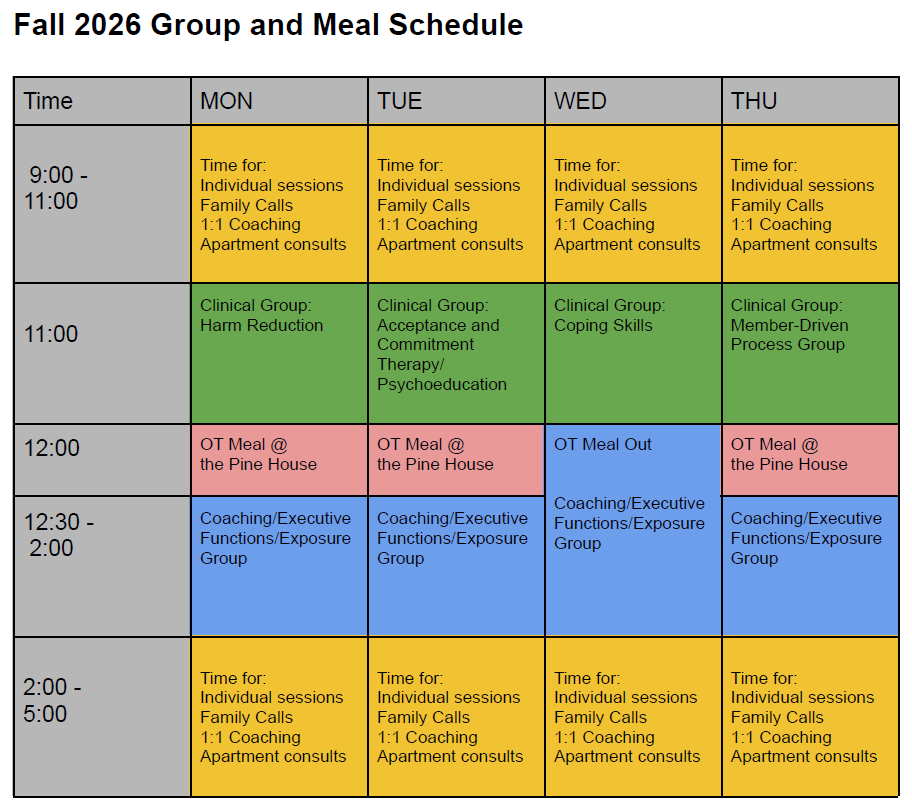 Onward Transitions 2026 Group Schedule