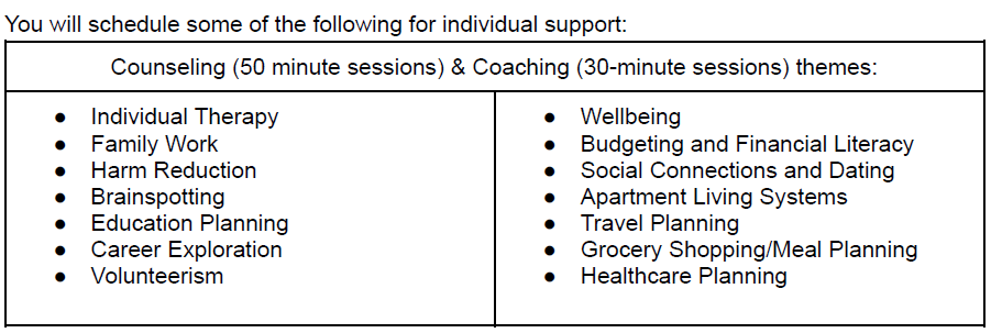 Onward Transitions sample group schedule 2026