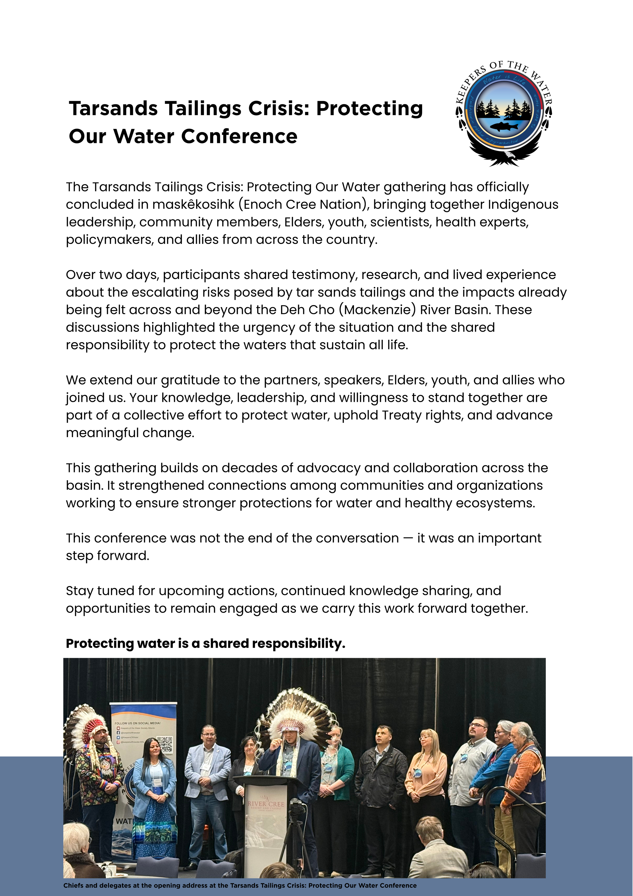 Tarsands Tailings Crisis: ProtectingOur Water Conference