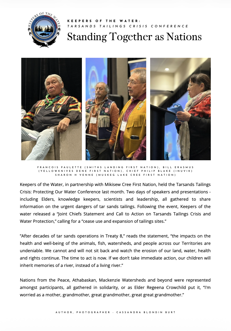 Keepers Tarsands of the Tailings Water: Crisis ConferenceStanding Together as Nations