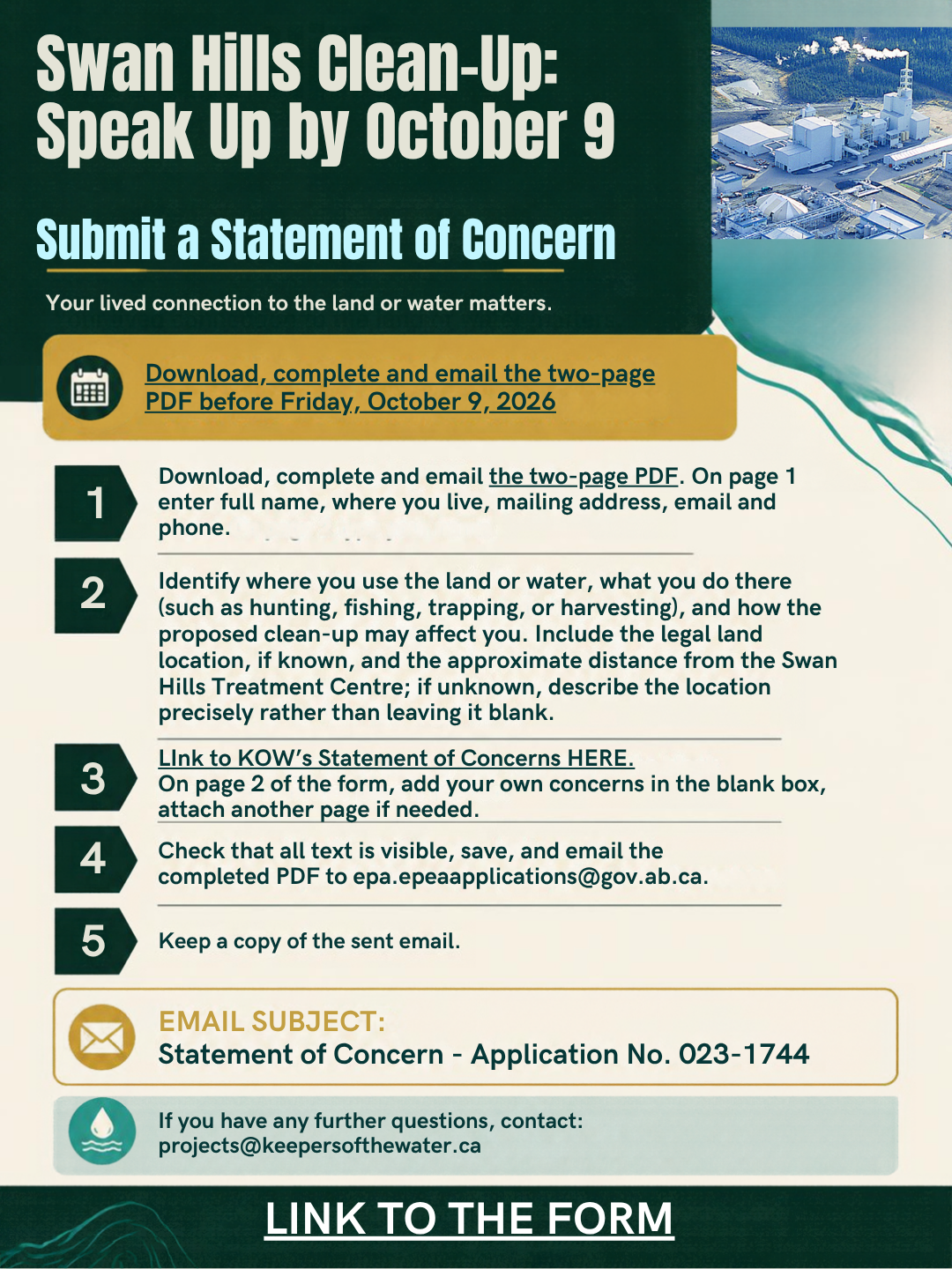 Swan Hills Clean-Up:Speak Up by October 9 | Submit a Statement of concern