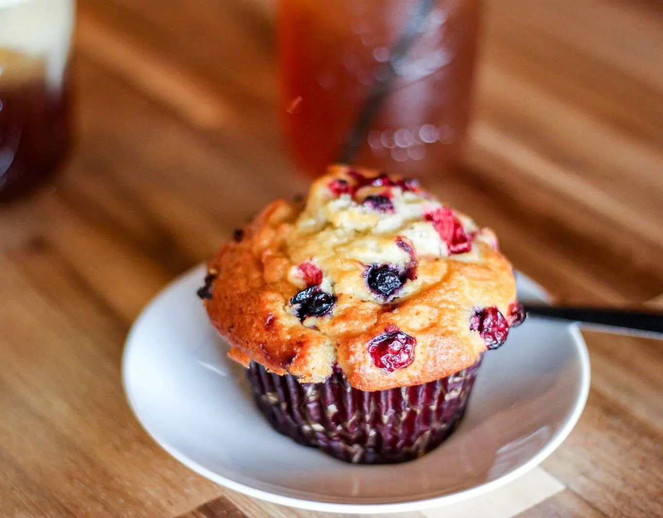 GUYS. Have you tried our new Mixed Berry muffins?! They&rsquo;re delicious and pair great with our sweet teas or lattes. Enjoy! ✨ Open 7AM-8PM